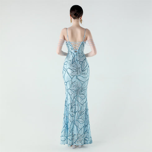 Graceful Sequin Embellished Mesh Mermaid Maxi Dress